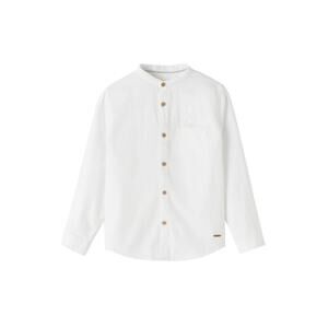 Boys White Collarless Shirt Size 6 Roll-Up Sleeve Textured Weave